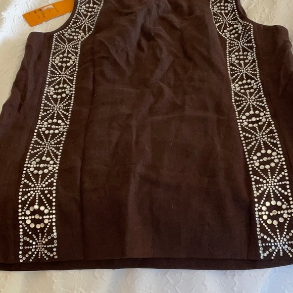 NWT TORY BURCH linen and crystal top STUNNING 10 design front and back shirt NEW - Picture 6 of 9